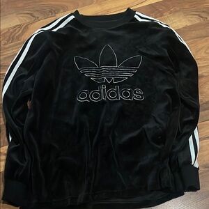 Adidas Black velour Sweatshirt with White Stripes